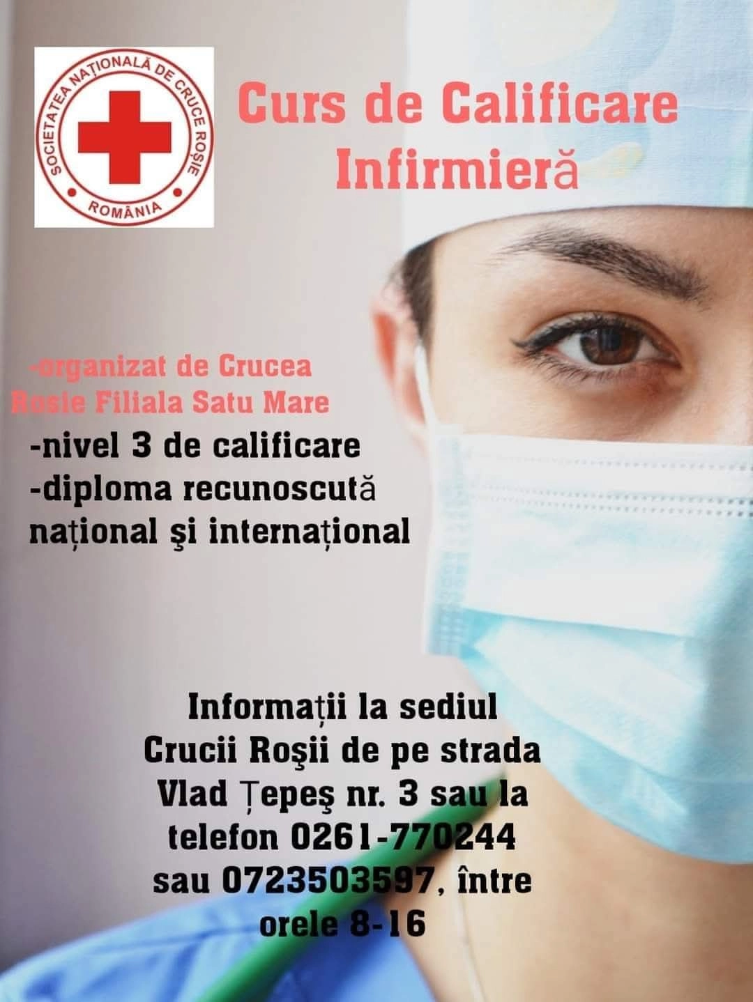 Crucea Roșie Satu Mare anunță înscrieri la cursul de calificare infirmieră