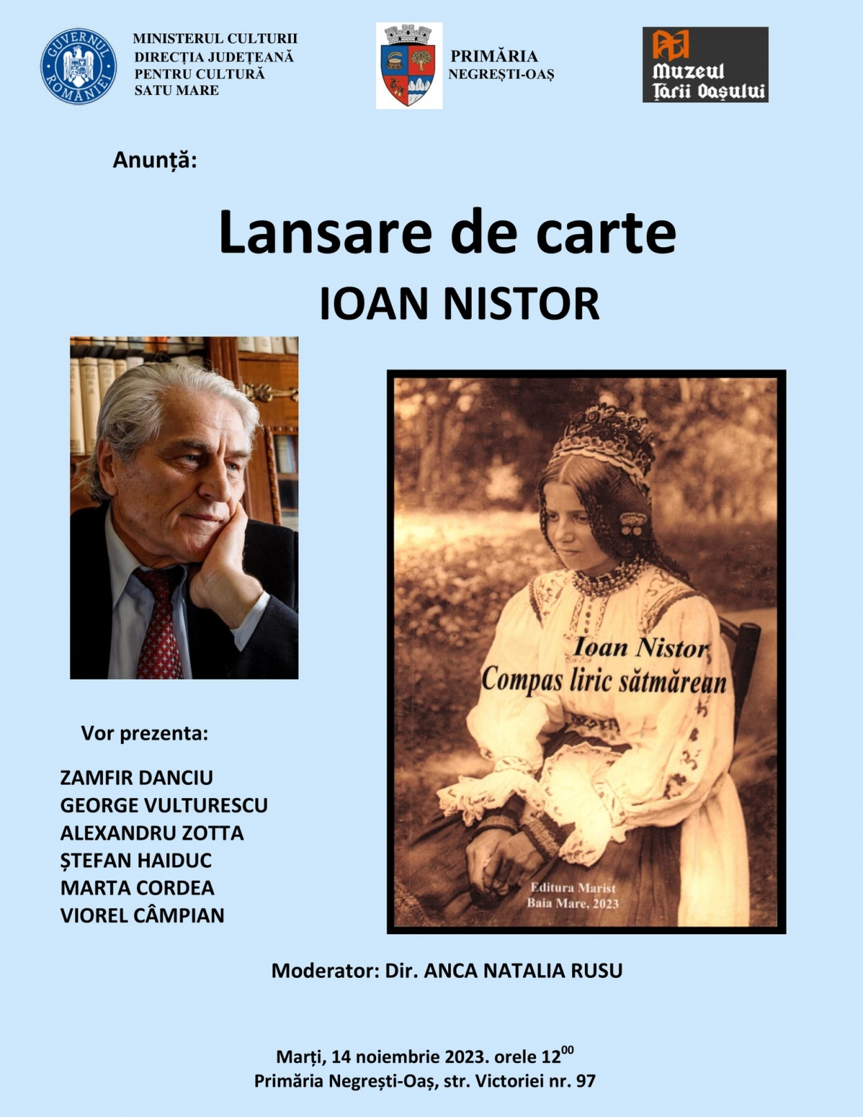 Poezie, dans și folclor: Lansarea cărții lui Ioan Nistor aduce o serie de evenimente culturale la Negrești-Oaș