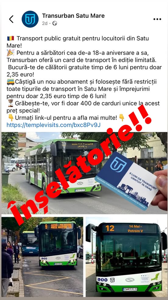 Alertă de escrocherie online folosind numele Transurban Satu Mare