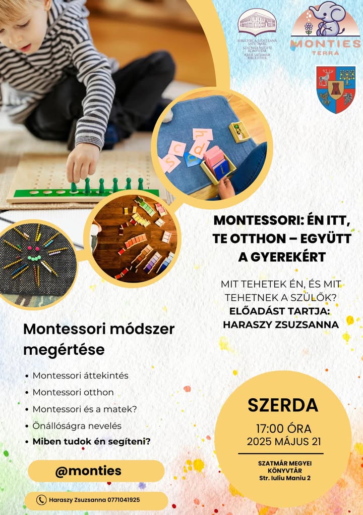 Invitație la eveniment Montessori la Biblioteca Județeană Satu Mare