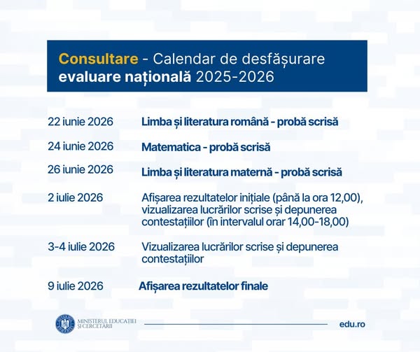 Proiecte de ordine pentru examenele naționale din 2026 în consultare publică