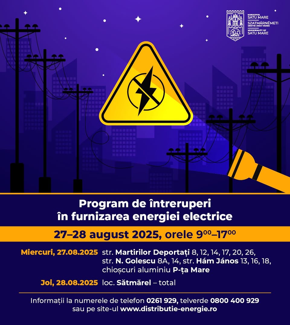 Întreruperi de energie electrică în Satu Mare