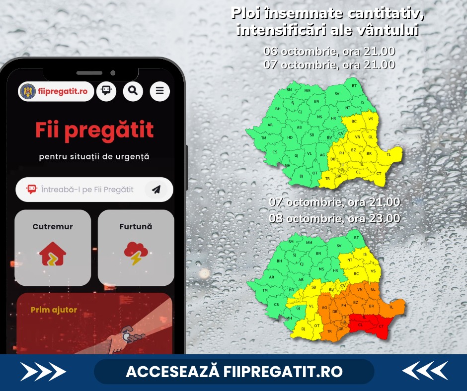 Avertizare meteo: ploi abundente, vânt puternic și ninsori temporar viscolite în toată țara