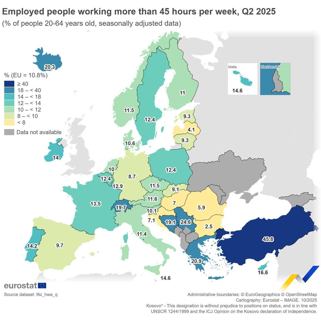 10,8% dintre angajații din UE lucrează peste 45 de ore pe săptămână