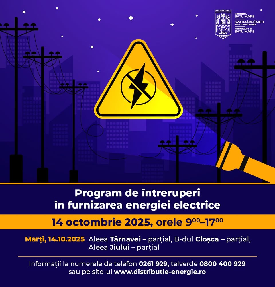 Distribuție energie electrică în Satu Mare: întreruperi programate