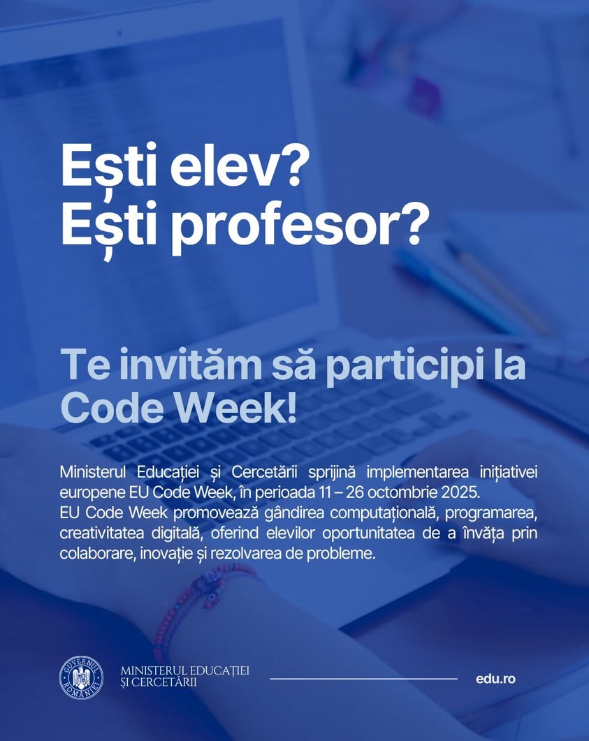 Ministerul Educației sprijină EU Code Week în perioada 11-26 octombrie 2025