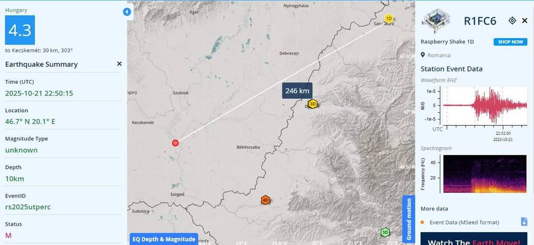 Seism în Ungaria, înregistrat de seismometrele din România