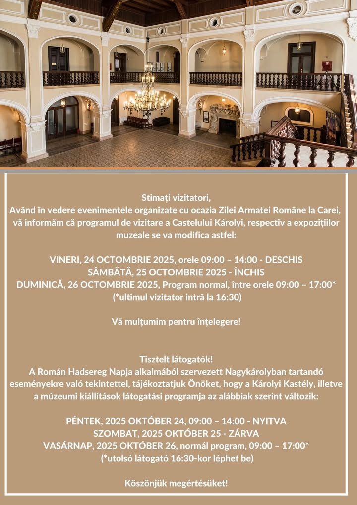 Program modificat la Castelul Károlyi din Carei pentru Ziua Armatei Române