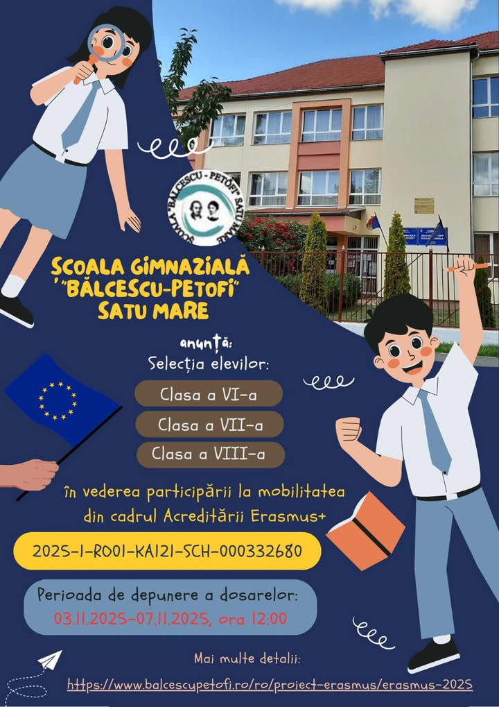 Selecție pentru mobilitatea Erasmus la Școala Gimnazială Bălcescu-Petofi