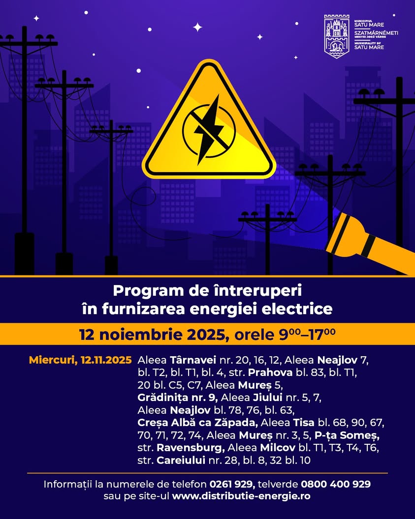 Satu Mare, întrerupere temporară a alimentării cu energie electrică