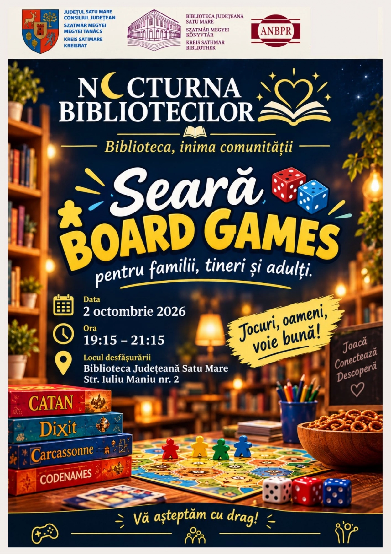 Nocturna Bibliotecilor | Seară Board Games | Biblioteca Județeană Satu Mare